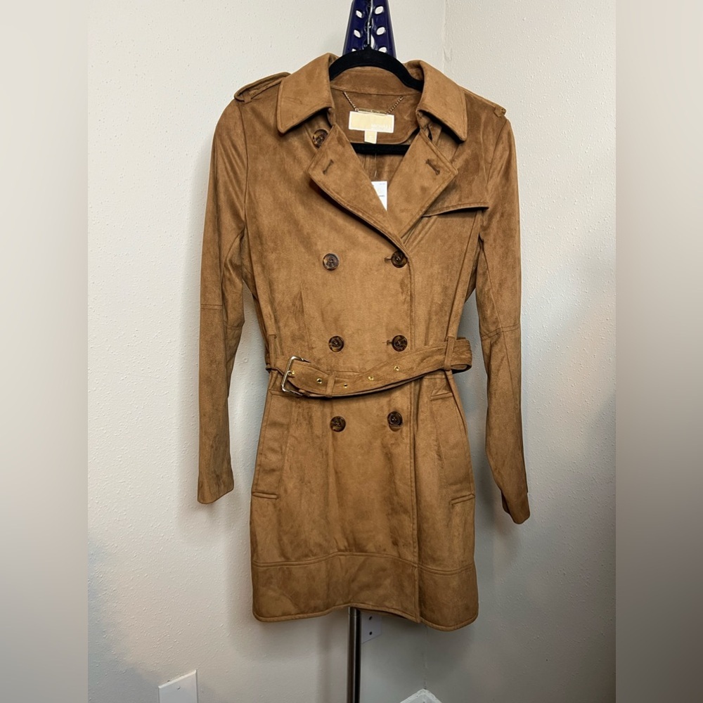 NWT Michael Kors faux suede belted coat